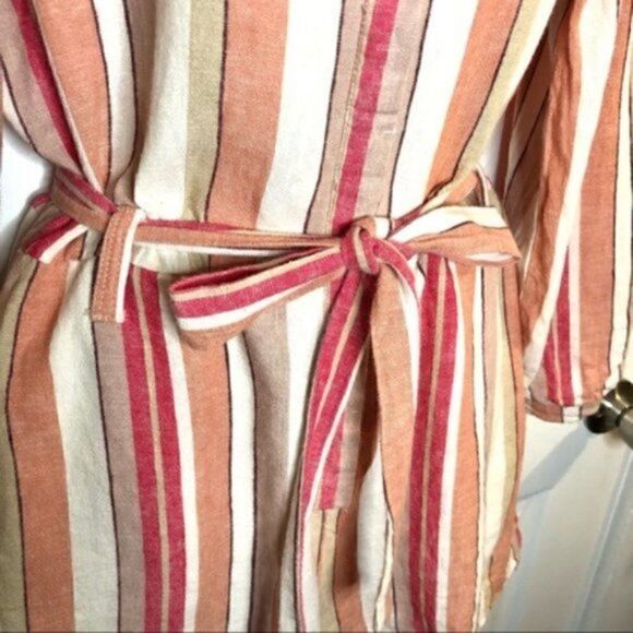 Francesca’s Coco & Jaimeson Brand Rosy Stripe Belted Linen Romper Cream Pink M - Picture 11 of 16